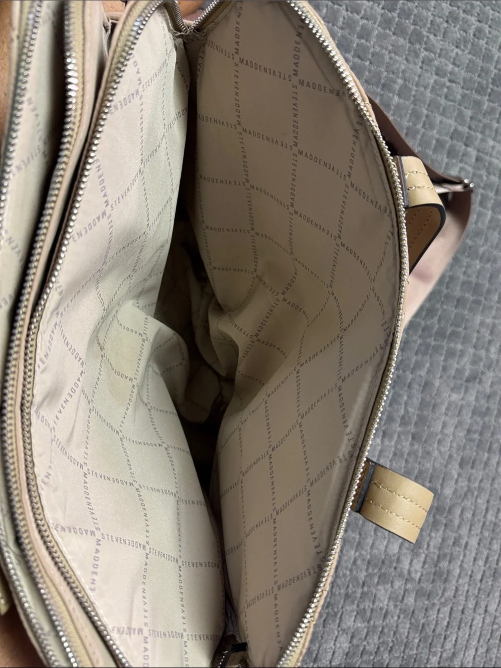 Steve Madden Light Brown Quilted Laptop Tote with SM Emblem